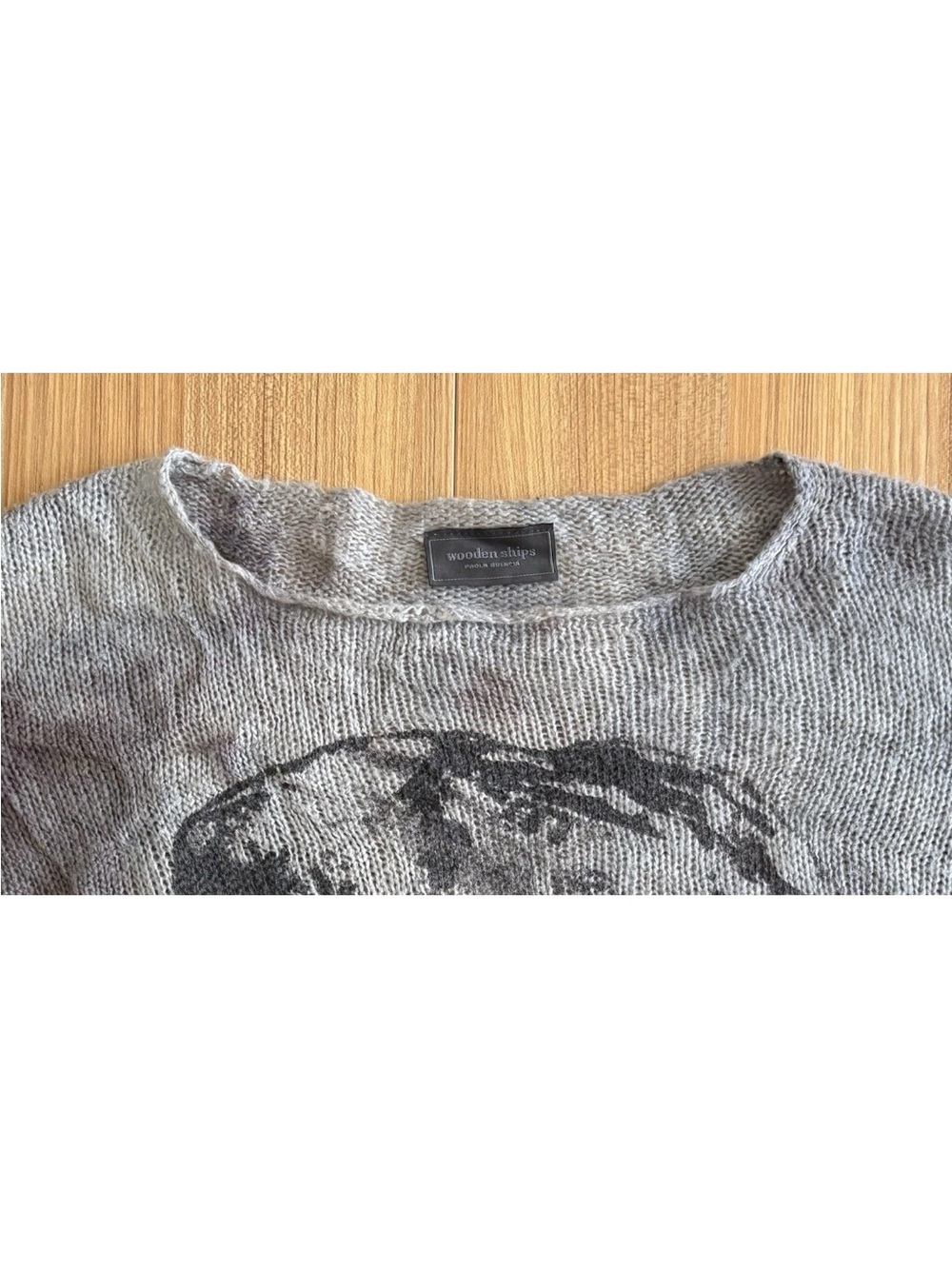 Wooden Ships Mohair Blend Skull Sweater Wmns S/M Gray Thrash Grunge 90s Y2K Boxy - Picture 4 of 8